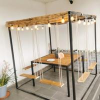 Gazebo Outdoor Design con Tavolo e 8 Altalene + Lu