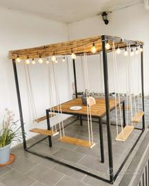 Gazebo Outdoor Design con Tavolo e 8 Altalene + Lu