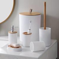 set 6 pezzi accessori bagno bianco legno 