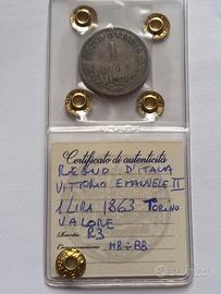 Vit.em.II 1 lira 1863 Torino rarissima R3