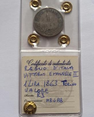 Vit.em.II 1 lira 1863 Torino rarissima R3