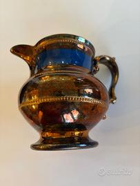 Brocca Antica Ceramica Inglese Lustro Rame e Blu