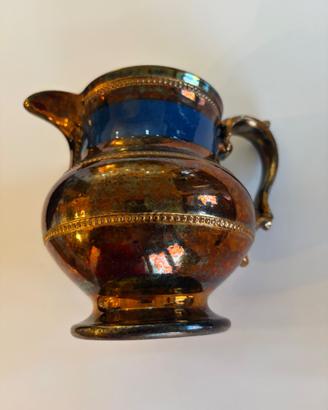 Brocca Antica Ceramica Inglese Lustro Rame e Blu