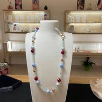 Collana in Agata Celeste, Giada Rubellite ed Emati
