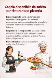 Pizzaiolo /cuoco / comis di sala