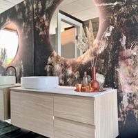 Mobile Sospeso legno con Lavabo e Specchiera