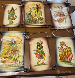 Set di 6 pelli dipinte a mano