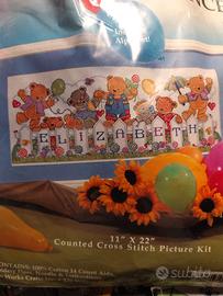 kit per realizzare quadretto nascita punto croce 