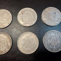 Lotto di 6 Monete in Argento  5 Franchi