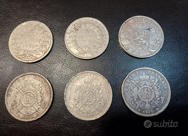 Lotto di 6 Monete in Argento  5 Franchi