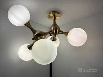 Lampada soffitto ottone/vetri sfera bianco