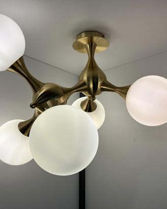 Lampada soffitto ottone/vetri sfera bianco