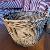 cesto rotondo bianco vimini con manici