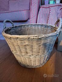 cesto rotondo bianco vimini con manici