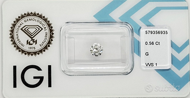 Diamante naturale 0,56 ct G VVS1 Certificato IGI