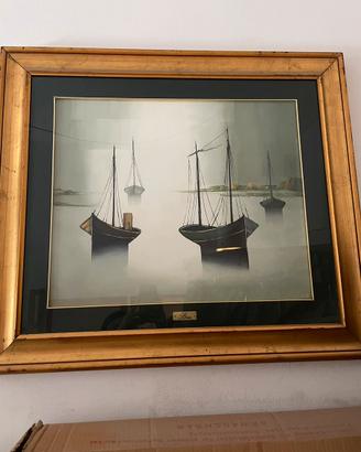 Quadro Gilbert Bria - pittura a olio barche vela