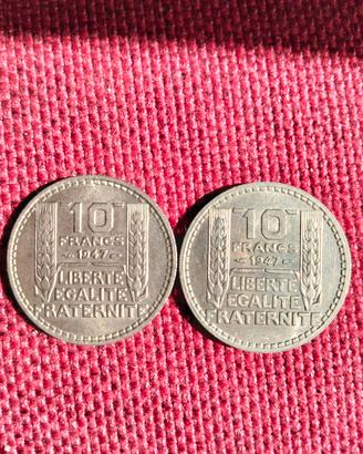 2 Monete da 10 Franchi Fr 1947