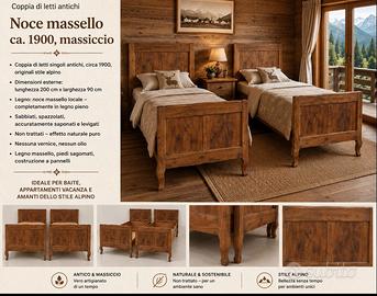 Coppia letti singoli antichi in Noce Massello 200x