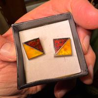 Gemelli vintage in argento 925 con ambra bicolore