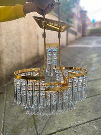 Lampadario in ottone e cristalli Swarovski