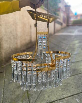 Lampadario in ottone e cristalli Swarovski