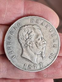 Moneta 5 lire Vittorio Emanuele II 1877