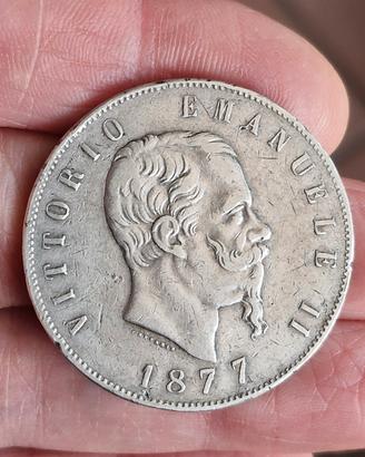 Moneta 5 lire Vittorio Emanuele II 1877