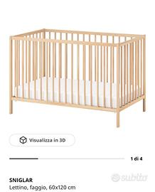 Lettino in legno nuovo con materasso 60x120