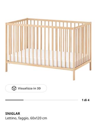 Lettino in legno nuovo con materasso 60x120