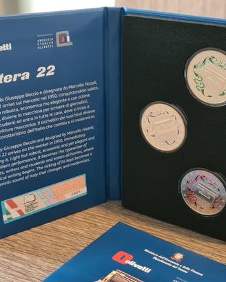 Trittico monete 5 Euro Olivetti Lettera 22 FDC