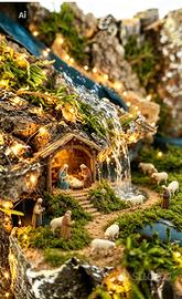 Cascata Presepe Acqua che Scorre, illuminata