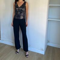 TUTA CON PANTALONE CRÊPE NERO TOP STRASS