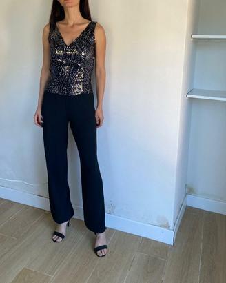 TUTA CON PANTALONE CRÊPE NERO TOP STRASS