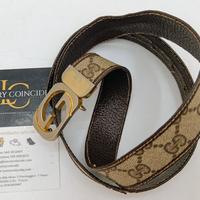 GUCCI CINTURA VINTAGE PELLE e CANVAS fibbia logo