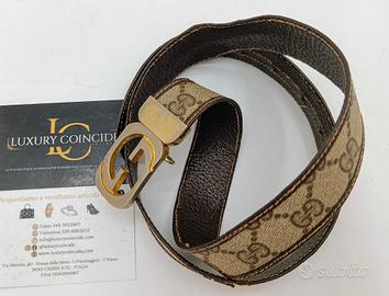 GUCCI CINTURA VINTAGE PELLE e CANVAS fibbia logo