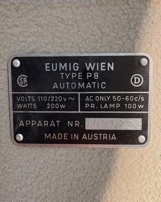 Cineproiettore Vintage Eumig Wien P8 Automatic