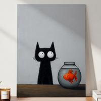 208 - Poster Gatto Nero Pesce Rosso