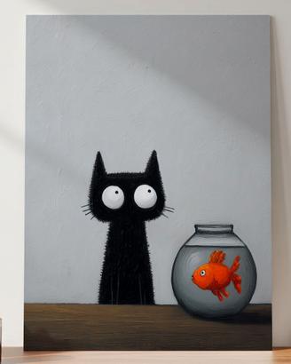 208 - Poster Gatto Nero Pesce Rosso