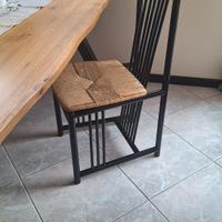 Set 4 sedie nere con seduta in paglia 