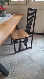 Set 4 sedie nere con seduta in paglia 