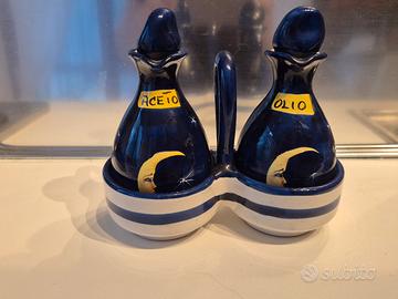Oliera e Acetiera in Ceramica Dipinta a Mano