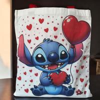 Shopper bag raffigurante Stitch - Rosso/Beige
