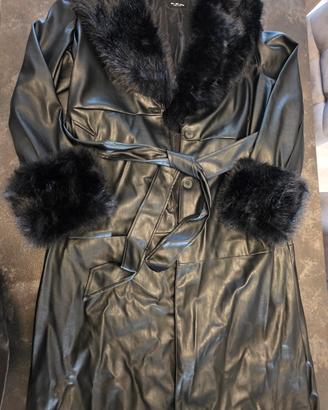 cappotto ecopelle nero con pelo