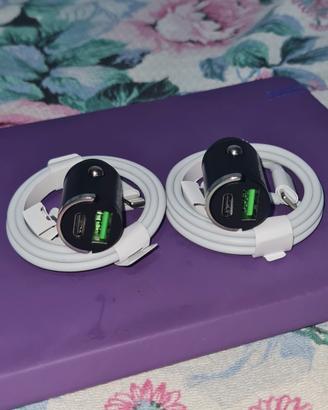 Lotto Stock 2x Kit Caricabatteria Auto + 2 Cavi