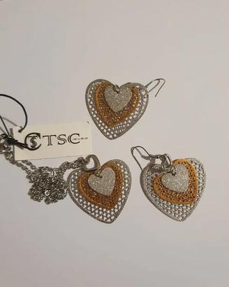 Orecchini e collana a forma di cuore TSC Jewels