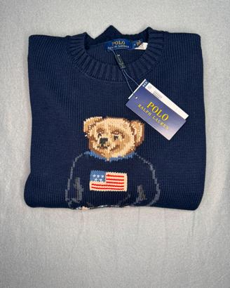 Maglione Polo Ralph Lauren Bear Blu Nuovo con Tag