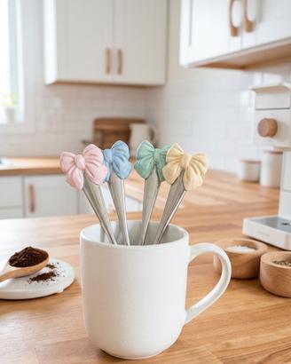  set  4 cucchiaini decorati fiocco