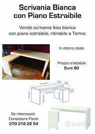 Scrivania Bianca con Piano Estraibile