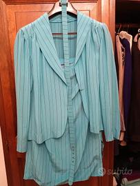 Completo Vintage Azzurro Gessato - Blazer e Gonna