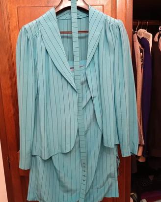 Completo Vintage Azzurro Gessato - Blazer e Gonna